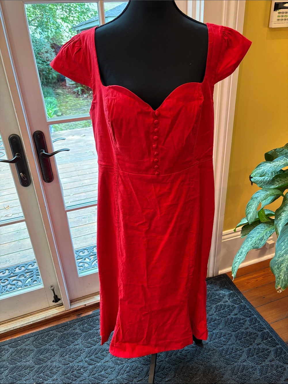 Anthropologie Red Midi Dress with Sweetheart Neckline